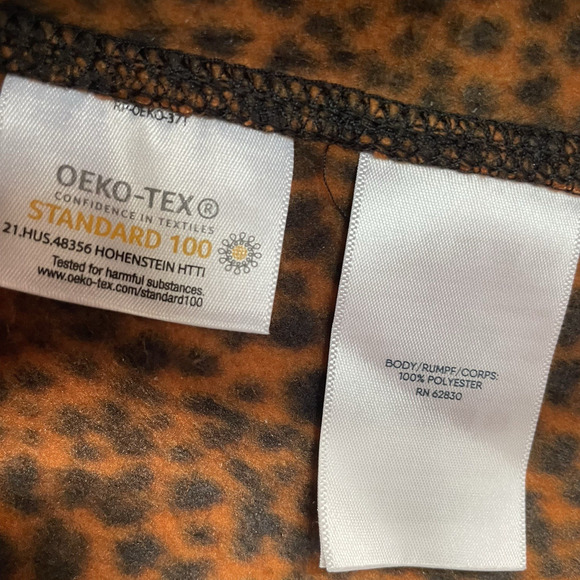 Lands End Fleece Pullover Womens Small 6-8 Leopard Print 1/4 Zip Orange Sweater - Picture 8 of 9